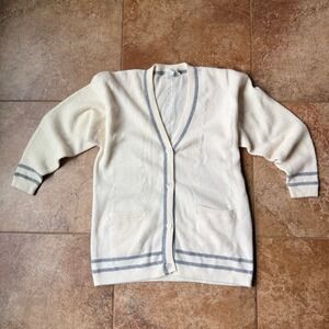 Vintage JG HOOK Cream Cable Cardigan Sweater Size L Soft Sport Academic Preppy